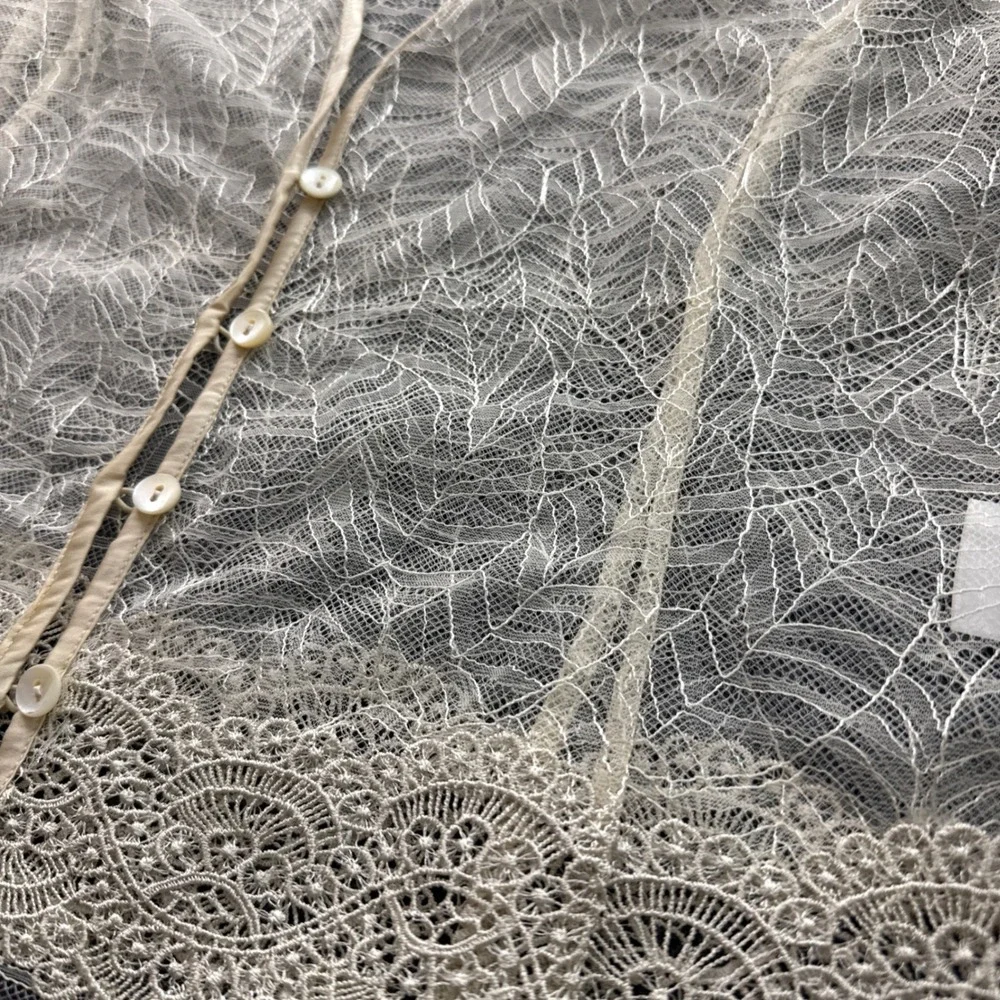 Nigel Preston for Free People Cardigan Womens L Cream Sheer Lace Leaf Boho